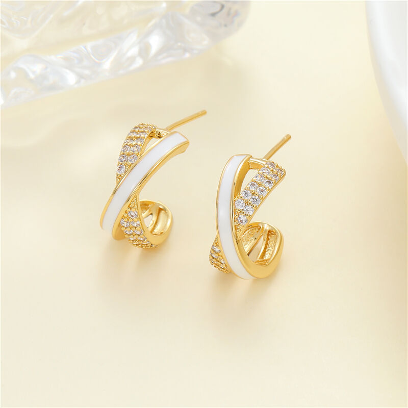 quality Jiexing Wholesale Trendy Drop Oil CZ Design X-shape Stud Earring Enamel White Black Color Jewelry Accessory for Women factory