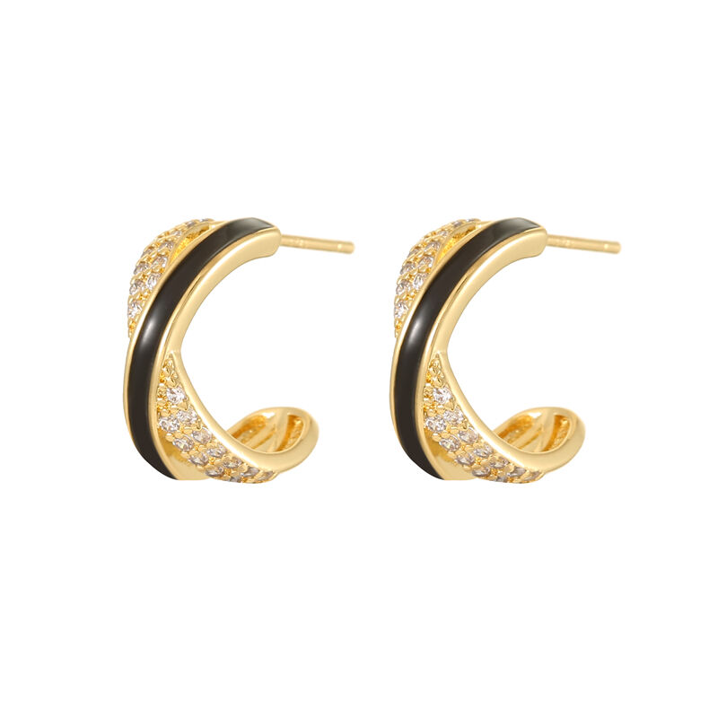 quality Jiexing Wholesale Trendy Drop Oil CZ Design X-shape Stud Earring Enamel White Black Color Jewelry Accessory for Women factory