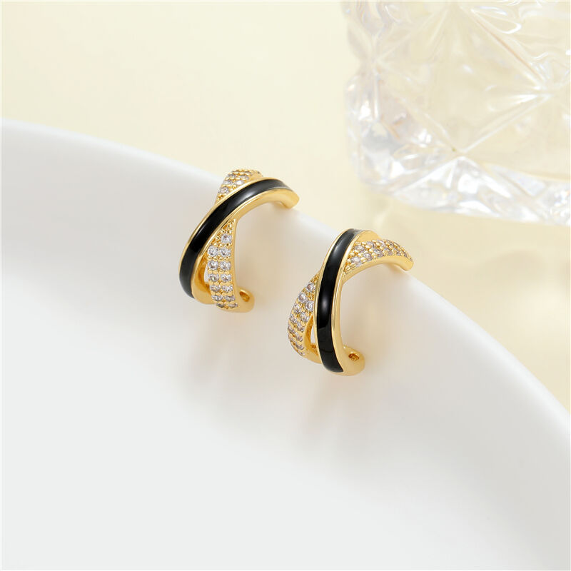 quality Jiexing Wholesale Trendy Drop Oil CZ Design X-shape Stud Earring Enamel White Black Color Jewelry Accessory for Women factory