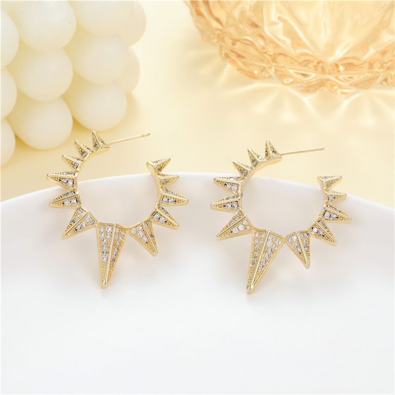 quality Fashion 14K Gold Plate Sun Shape C-shaped Earrings 925 Silver Needle Anti Allergy Female Earrings Jewelry Wholesale factory