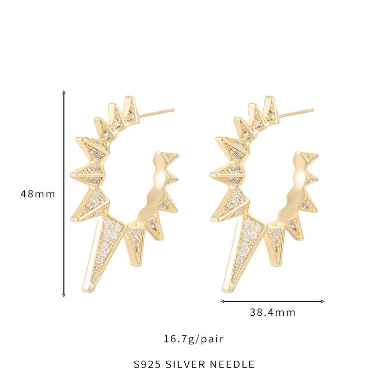 quality Fashion 14K Gold Plate Sun Shape C-shaped Earrings 925 Silver Needle Anti Allergy Female Earrings Jewelry Wholesale factory