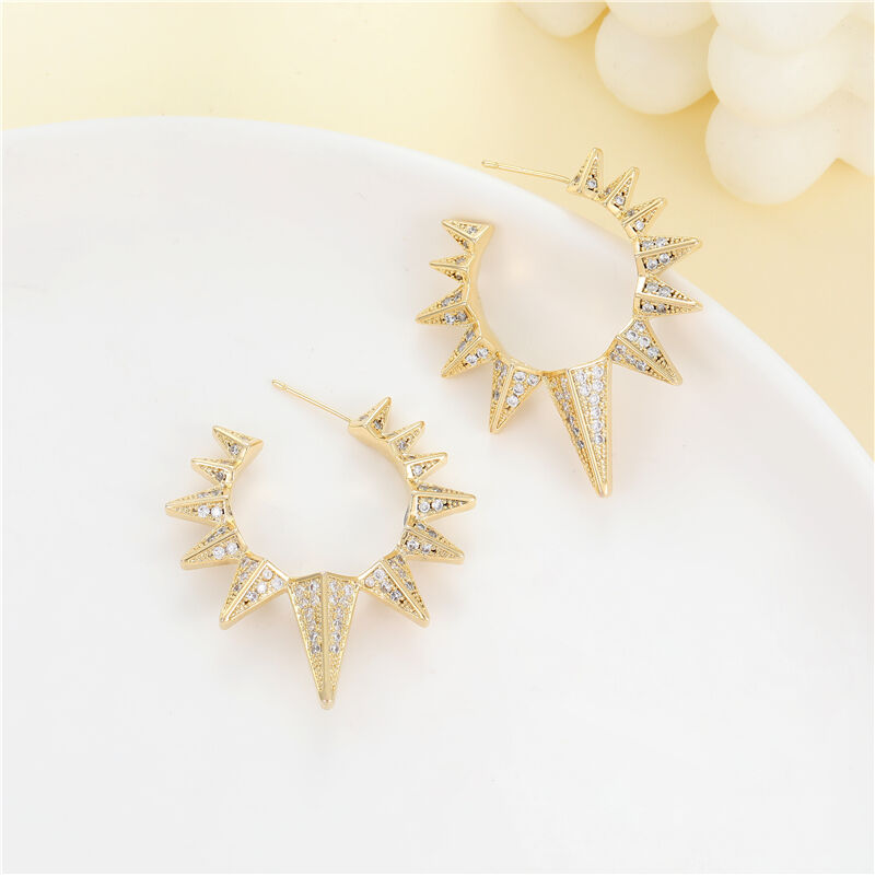 quality Fashion 14K Gold Plate Sun Shape C-shaped Earrings 925 Silver Needle Anti Allergy Female Earrings Jewelry Wholesale factory