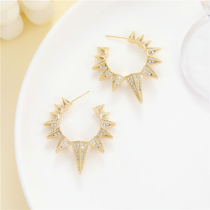 quality Fashion 14K Gold Plate Sun Shape C-shaped Earrings 925 Silver Needle Anti Allergy Female Earrings Jewelry Wholesale factory