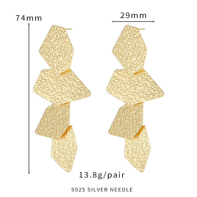 quality New Hot Selling Luxury 14K Gold Plated Jewelry Dangle Design Geometric 925 Silver Needle Stud Earrings for Women Girls factory