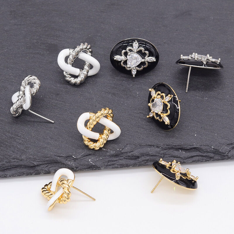 quality Lovely Trendy Earring Stud Earrings Female Silver Needle Black White Love Zirconia Rope Shape Wholesale for Women Girls factory