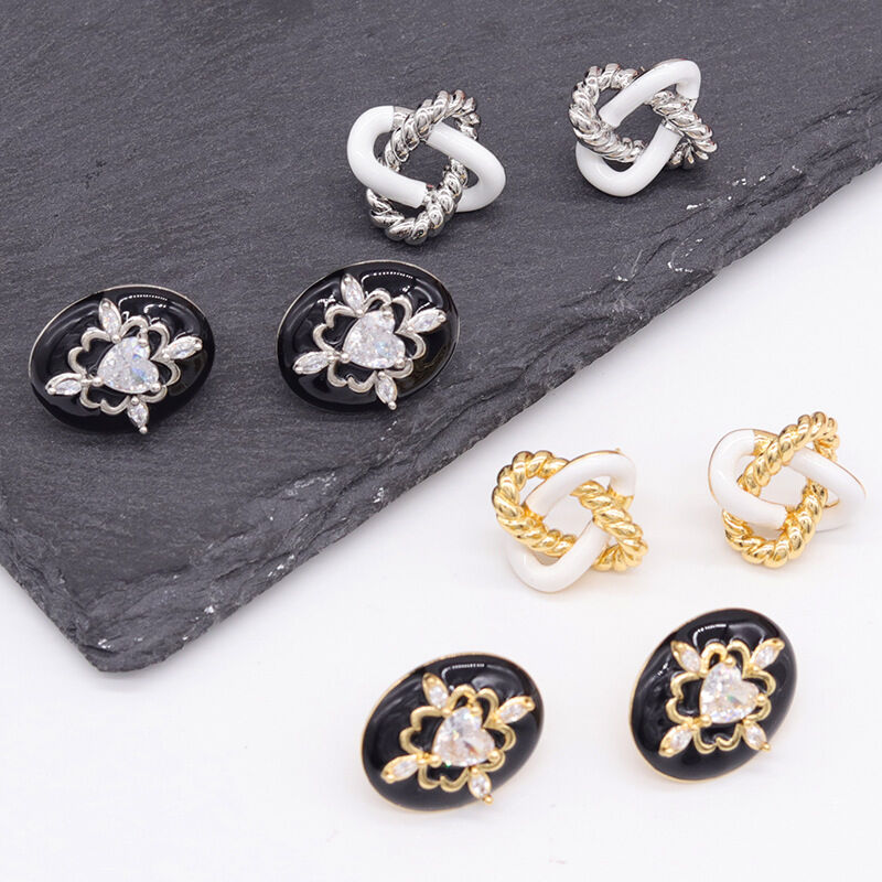 quality Lovely Trendy Earring Stud Earrings Female Silver Needle Black White Love Zirconia Rope Shape Wholesale for Women Girls factory