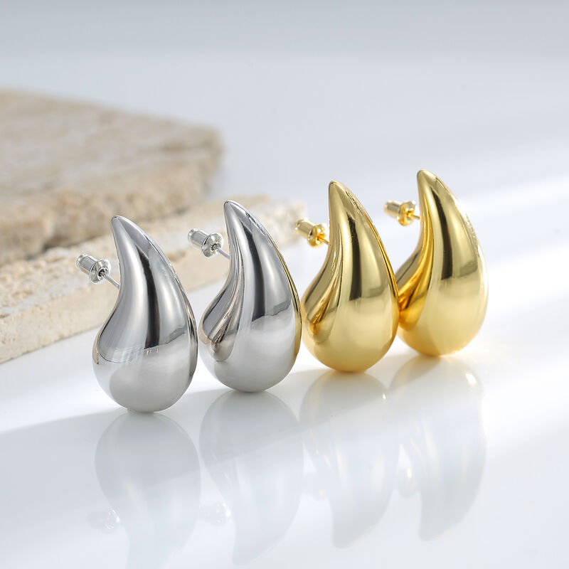 quality 2023 Fashion Minimalist Hollow Out Water Drop Big Stud Earrings for Women 14k Gold Plated Brass Jewelry factory