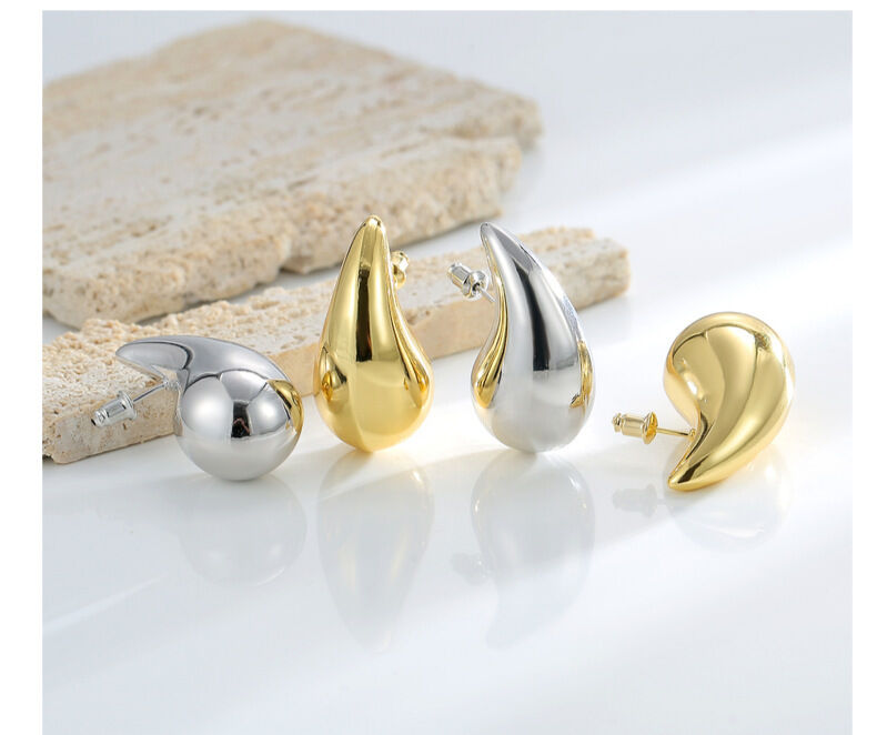 quality 2023 Fashion Minimalist Hollow Out Water Drop Big Stud Earrings for Women 14k Gold Plated Brass Jewelry factory