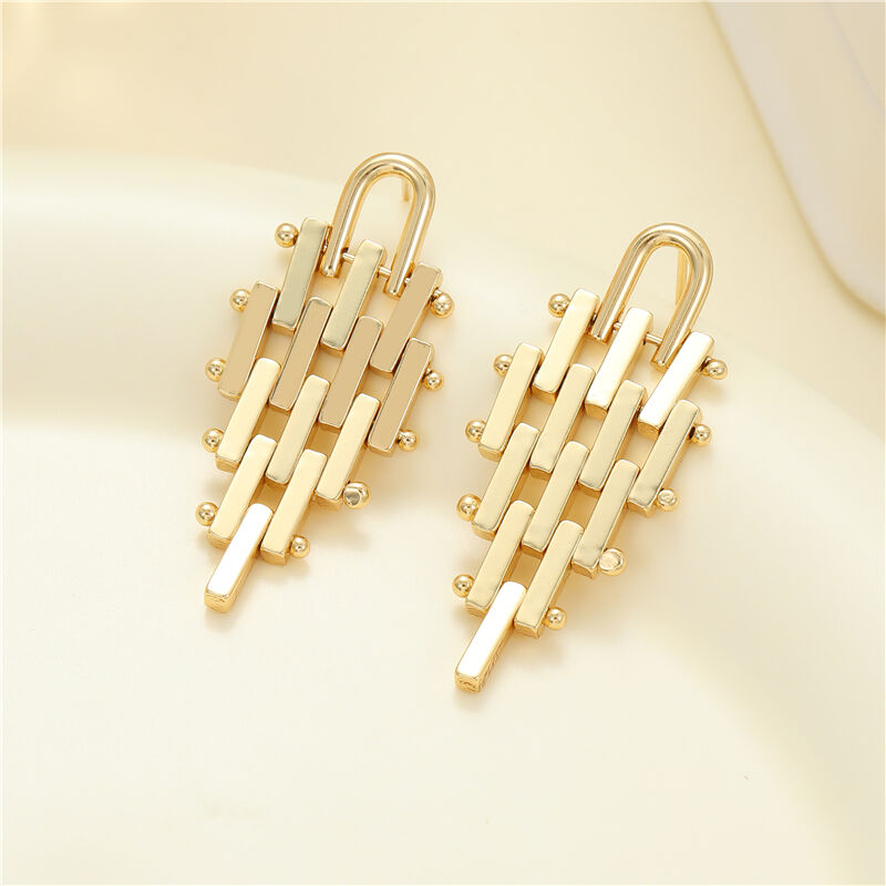 quality Trendy Stud Earring 14K Gold Plated Geometric Trapezoidal Cuban Link Chain Design Big 925 Silver Earrings for Women Girls factory