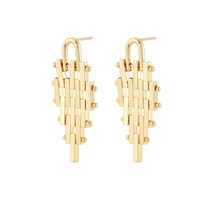 quality Trendy Stud Earring 14K Gold Plated Geometric Trapezoidal Cuban Link Chain Design Big 925 Silver Earrings for Women Girls factory