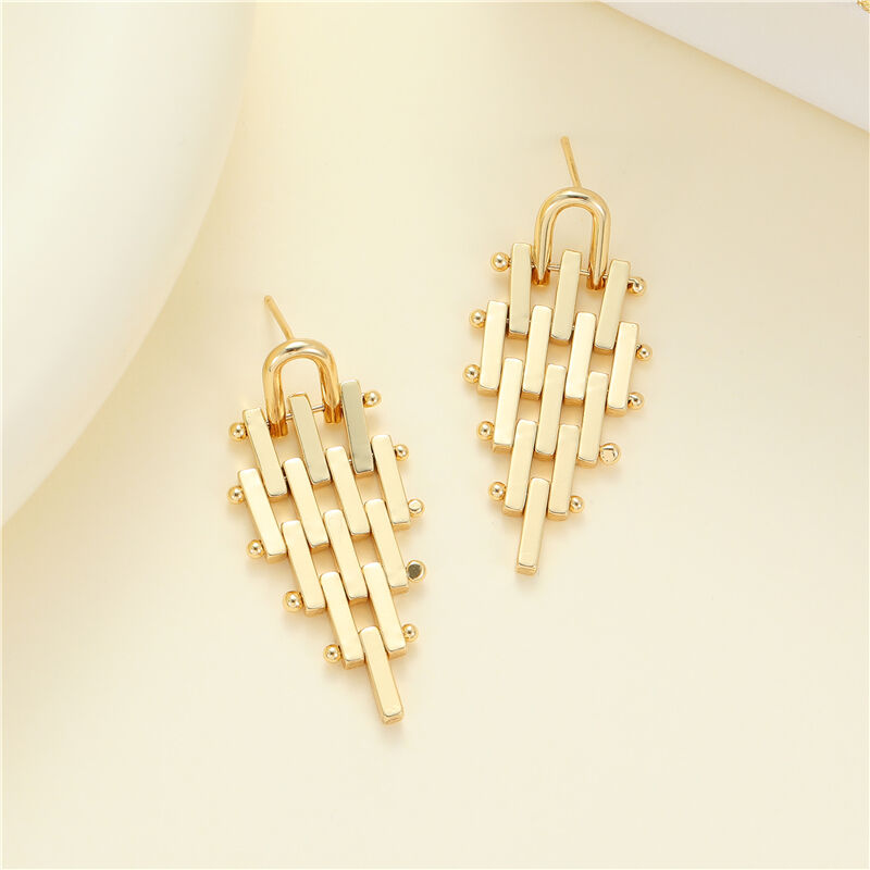 quality Trendy Stud Earring 14K Gold Plated Geometric Trapezoidal Cuban Link Chain Design Big 925 Silver Earrings for Women Girls factory