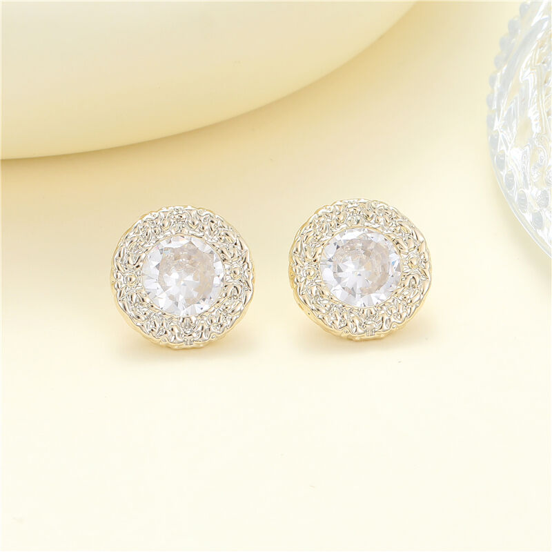 quality Wholesale 14K Gold Plated Brass Earring Trendy Inlaid Zircon Heart Square Round Shape Stud Earrings for Women factory