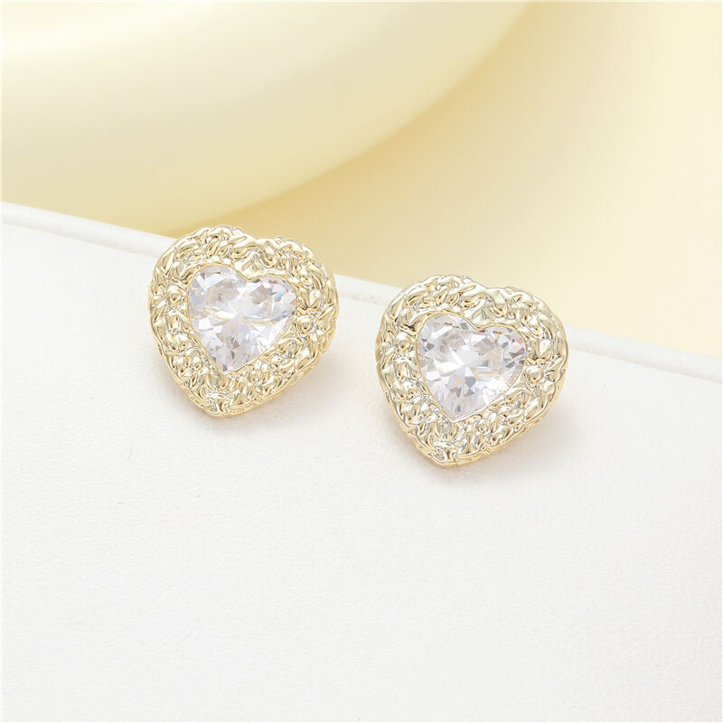 quality Wholesale 14K Gold Plated Brass Earring Trendy Inlaid Zircon Heart Square Round Shape Stud Earrings for Women factory