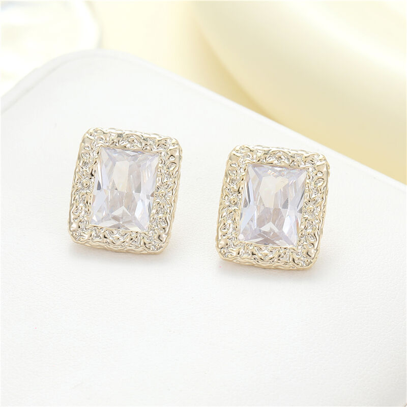 quality Wholesale 14K Gold Plated Brass Earring Trendy Inlaid Zircon Heart Square Round Shape Stud Earrings for Women factory