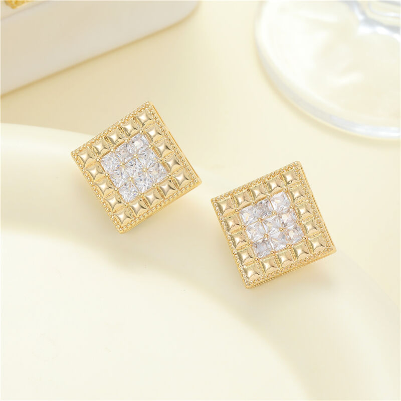 quality Jiexing Trendy Waffle Earrings 5A Zircon High Quality Women Earrings Square S925 Silver Needle Stud Earrings factory