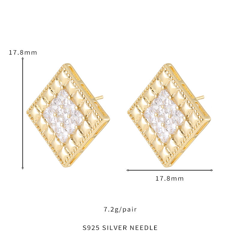 quality Jiexing Trendy Waffle Earrings 5A Zircon High Quality Women Earrings Square S925 Silver Needle Stud Earrings factory