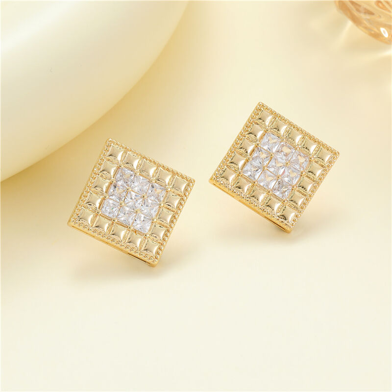 quality Jiexing Trendy Waffle Earrings 5A Zircon High Quality Women Earrings Square S925 Silver Needle Stud Earrings factory