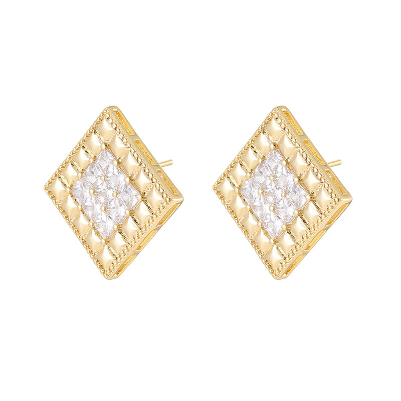 quality Jiexing Trendy Waffle Earrings 5A Zircon High Quality Women Earrings Square S925 Silver Needle Stud Earrings factory