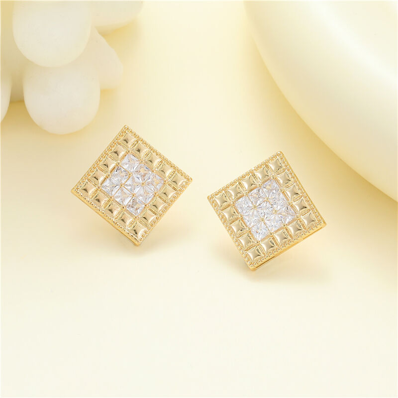 quality Jiexing Trendy Waffle Earrings 5A Zircon High Quality Women Earrings Square S925 Silver Needle Stud Earrings factory