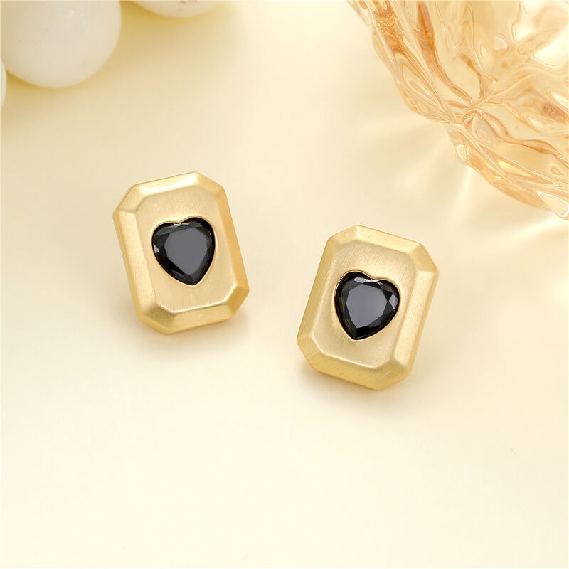 quality Wholesale Korean Style Trendy Brushed Effect Brass Square Heart CZ Stud Earrings High Quality Gold Silver Plating for Women factory