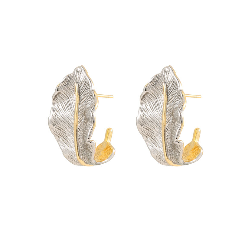 quality Hot Selling Fashion Two Tone Plated Feather Hypoallergenic Silver Pin Stud Earrings Women Birthdays Parties Anniversaries Gift factory
