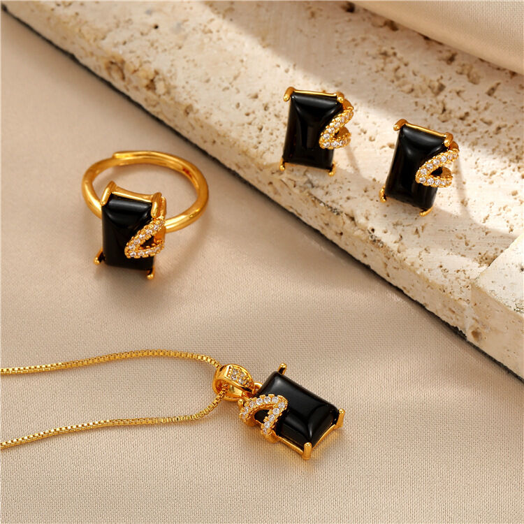 quality Wholesale Trendy Brass 14K Gold Plated Earrings Rings Necklaces Sets Three Pieces Set Jewelries factory