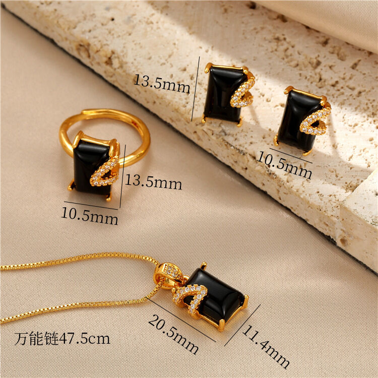 quality Wholesale Trendy Brass 14K Gold Plated Earrings Rings Necklaces Sets Three Pieces Set Jewelries factory