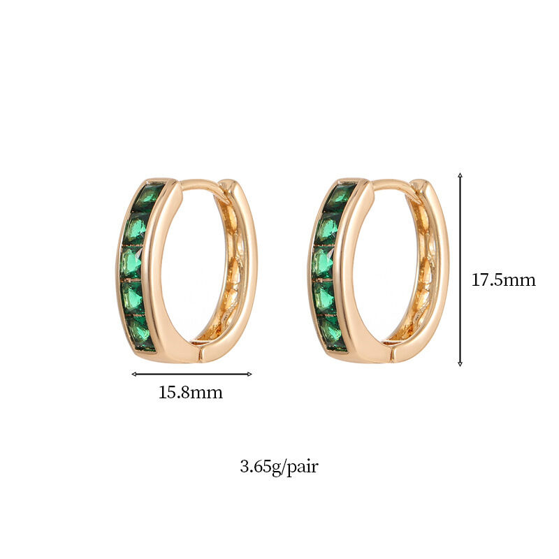 quality Wholesale Brass 14K Gold Plated Colorful Zircon Hoop Earring Hot Selling Round Shape Green White CZ Hoop Loop Earrings for Women factory