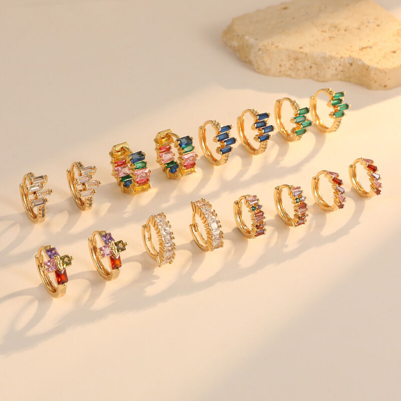 quality Hot Selling Fashion Personality Jewelry Earrings Colorful Sparkling Zircon Brass  14K Gold Plated Round Versatile Style factory