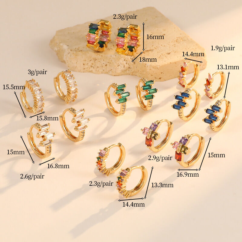 quality Hot Selling Fashion Personality Jewelry Earrings Colorful Sparkling Zircon Brass  14K Gold Plated Round Versatile Style factory