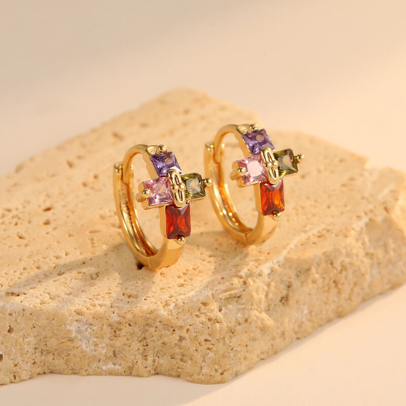 quality Hot Selling Fashion Personality Jewelry Earrings Colorful Sparkling Zircon Brass  14K Gold Plated Round Versatile Style factory