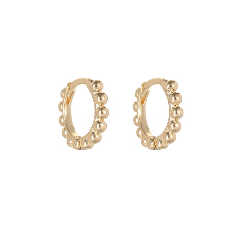 quality New Design Fashion Minimalist Jewelry 14K Gold Plated Bead Hoop Earrings factory