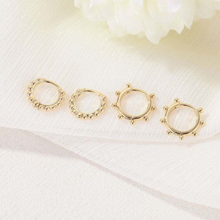 quality New Design Fashion Minimalist Jewelry 14K Gold Plated Bead Hoop Earrings factory