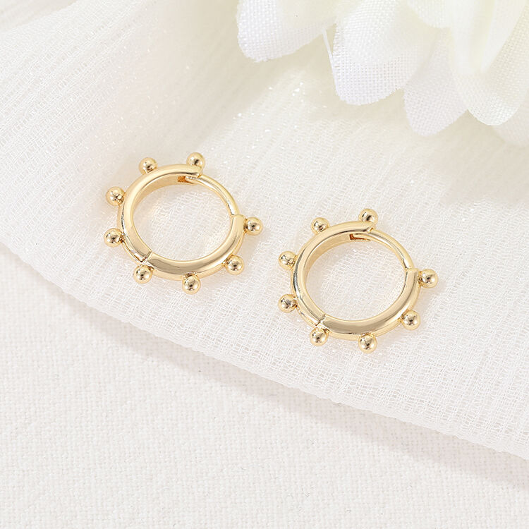 quality New Design Fashion Minimalist Jewelry 14K Gold Plated Bead Hoop Earrings factory