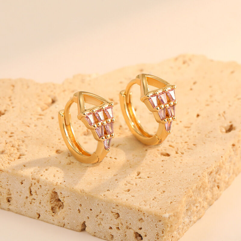 quality Hot Selling Fashion Women's Earrings Gold Plated Triangular Ear Clips Geometric Colorful Zircon Earrings DIY Earring Accessories factory