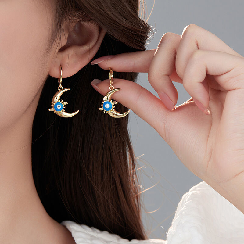 quality 14K Gold Enamel Evil Eye Vintage Pearl Sun Moon Micropaved Zircon Statement Huggie Hoop Earrings Jewelry factory
