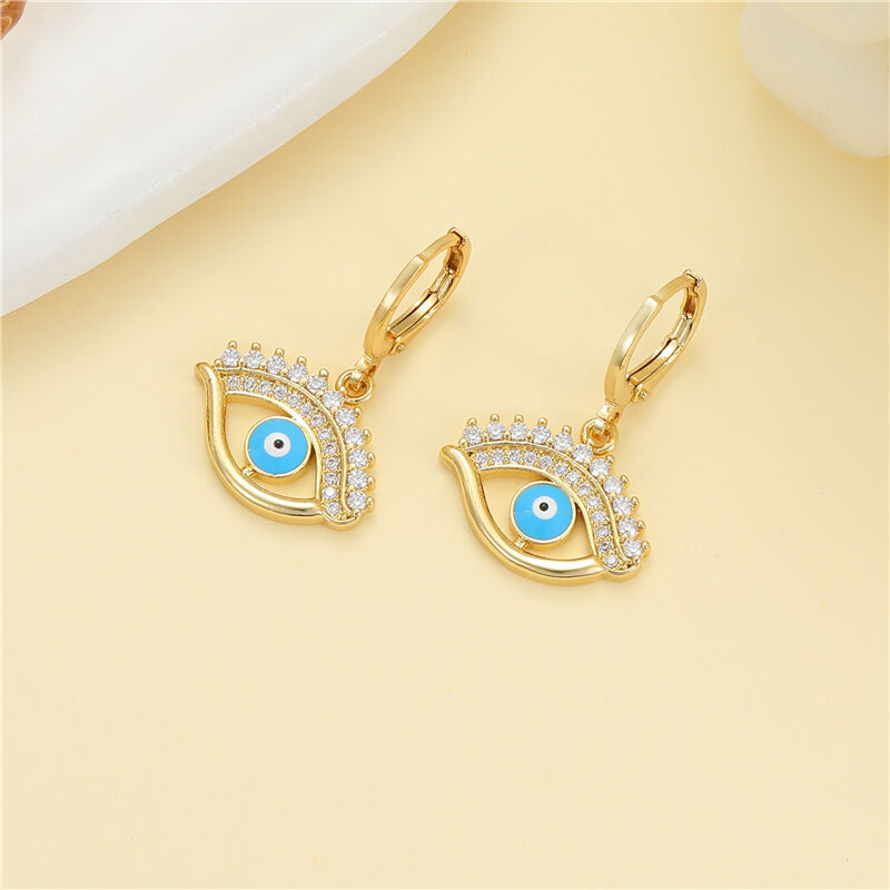 quality 14K Gold Enamel Evil Eye Vintage Pearl Sun Moon Micropaved Zircon Statement Huggie Hoop Earrings Jewelry factory