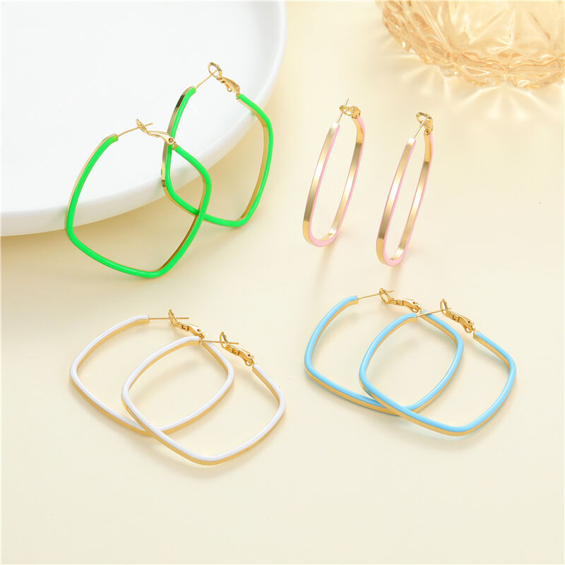 quality Wholesale Lovely Trendy Jewelry Hoop Earring Hot Selling Square Shape Colorful Enamel Design Hoop Loop Earrings for Women factory