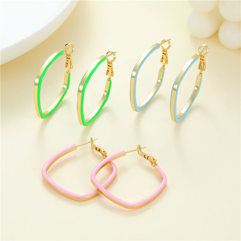 quality Wholesale Lovely Trendy Jewelry Hoop Earring Hot Selling Square Shape Colorful Enamel Design Hoop Loop Earrings for Women factory