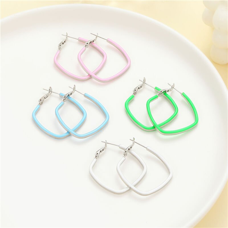 quality Wholesale Lovely Trendy Jewelry Hoop Earring Hot Selling Square Shape Colorful Enamel Design Hoop Loop Earrings for Women factory