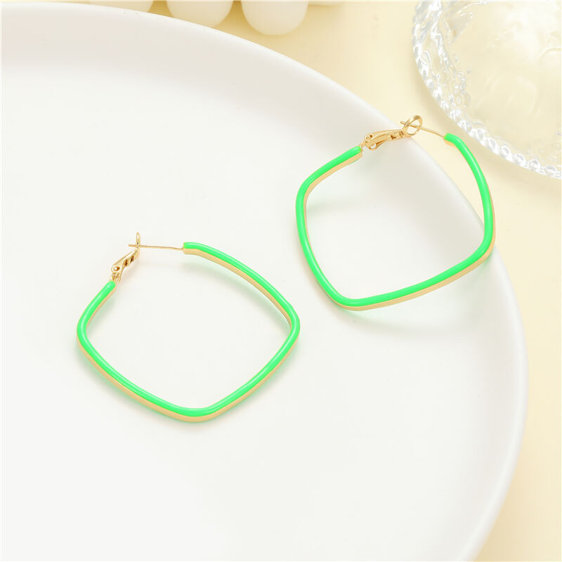 quality Wholesale Lovely Trendy Jewelry Hoop Earring Hot Selling Square Shape Colorful Enamel Design Hoop Loop Earrings for Women factory