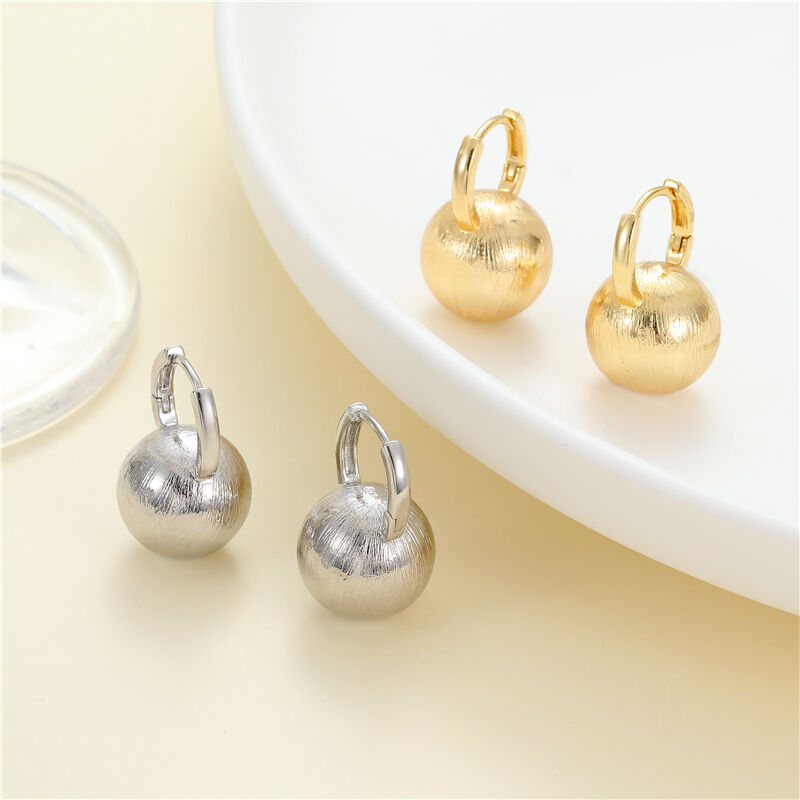 quality Round Ball Earring 14K Gold Plate Brass Fashion Design Simple Texture Loop Hoop Earrings Jewelry Design for Women factory