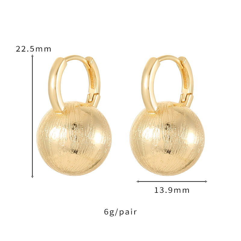 quality Round Ball Earring 14K Gold Plate Brass Fashion Design Simple Texture Loop Hoop Earrings Jewelry Design for Women factory