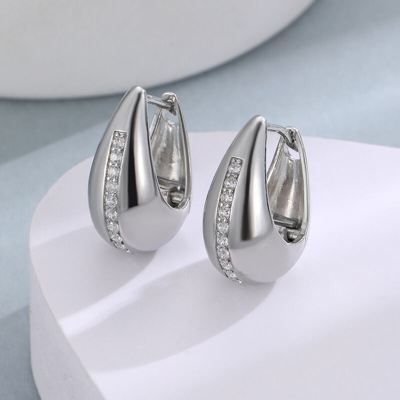 quality Popular 14K Gold Plated Brass Teardrop Shaped Zircon Round Huggie Earring Simple Versatile Elegant Women's Jewelry Hoop Earrings factory