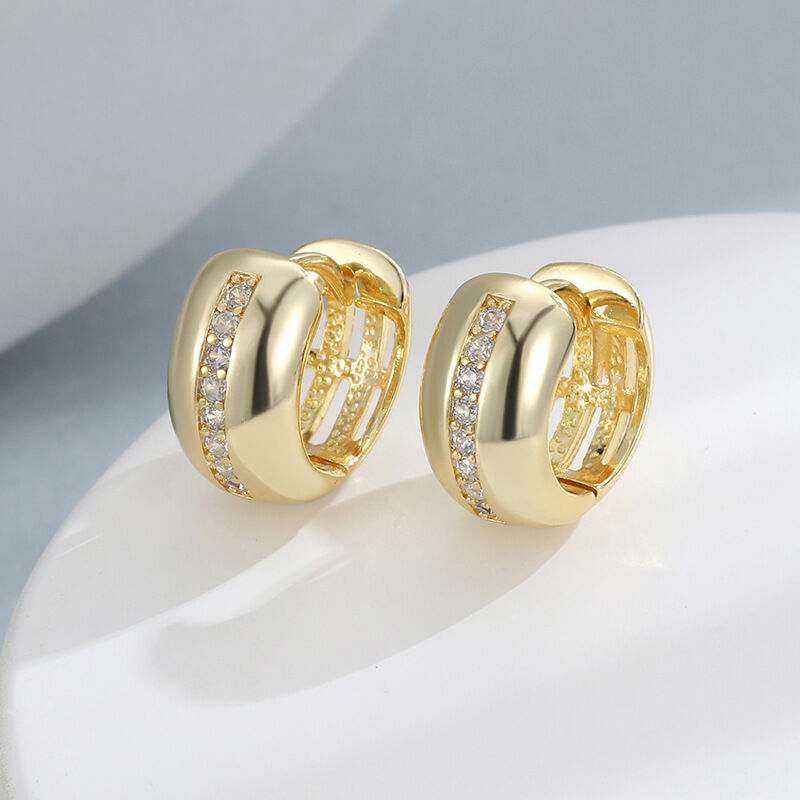 quality Popular 14K Gold Plated Brass Teardrop Shaped Zircon Round Huggie Earring Simple Versatile Elegant Women's Jewelry Hoop Earrings factory