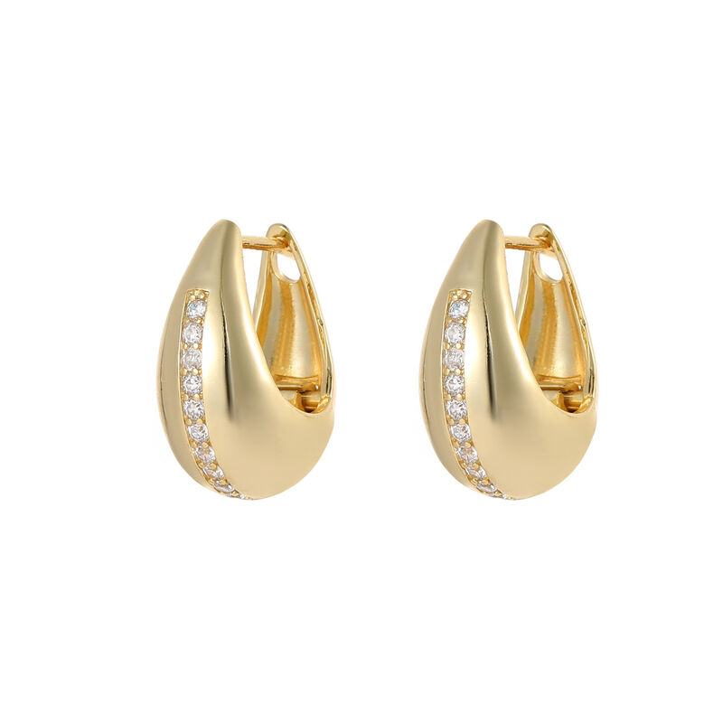 quality Popular 14K Gold Plated Brass Teardrop Shaped Zircon Round Huggie Earring Simple Versatile Elegant Women's Jewelry Hoop Earrings factory