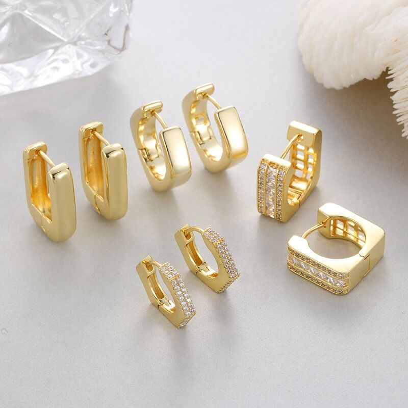 quality European and American 14K Gold Geometric Three Dimensional square Ear Buckle Earrings Women's Atmospheric Earrings Niche Design factory