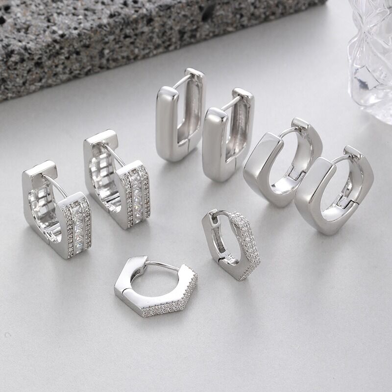 quality European and American 14K Gold Geometric Three Dimensional square Ear Buckle Earrings Women's Atmospheric Earrings Niche Design factory