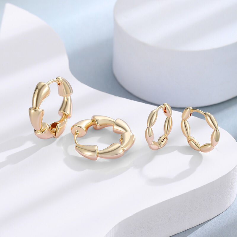 quality Fashion Minimalist Lotus Root Shaped Circle Earrings Brass 14K Gold Plated Women's Daily Jewelry Hoop Earring factory