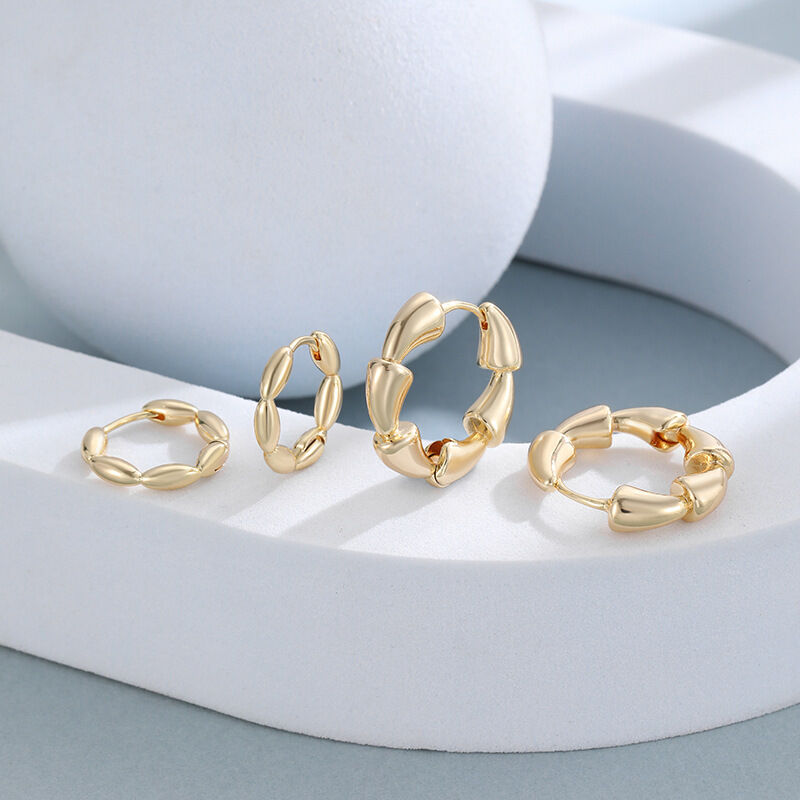 quality Fashion Minimalist Lotus Root Shaped Circle Earrings Brass 14K Gold Plated Women's Daily Jewelry Hoop Earring factory